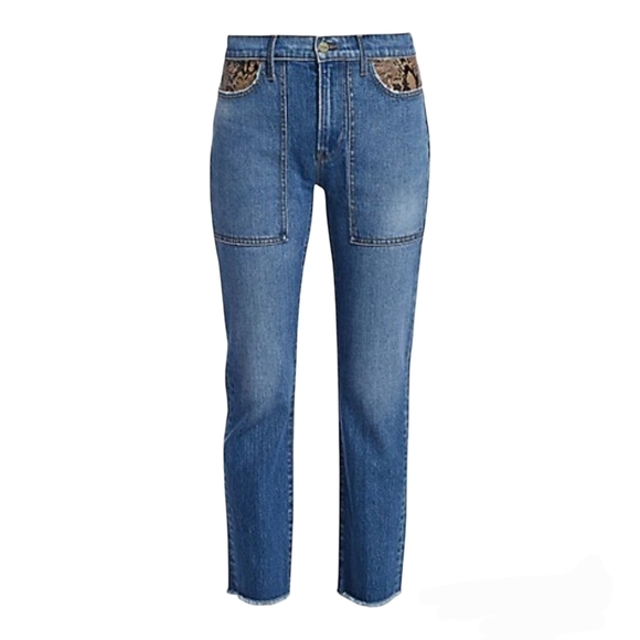 Frame le high straight python print leather patchwork jeans Size 29 - Picture 5 of 11